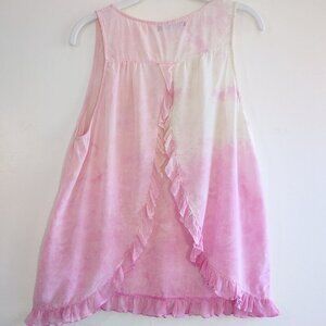 Gypsy 05 Silk Ruffle Tank Top Sheer Pink Ombre Tie-Dye Split-Back Small
